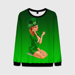 Мужской свитшот 3D Девушка лепрекон в зеленом