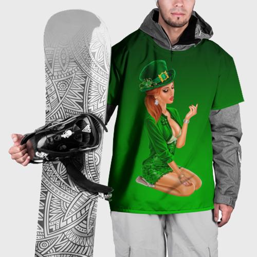 Накидка на куртку 3D Девушка лепрекон в зеленом, цвет 3D печать