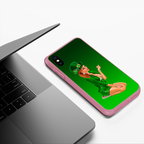 Чехол для iPhone XS Max матовый Девушка лепрекон в зеленом, цвет малиновый - фото 5