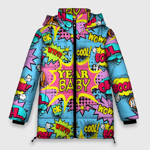 Женская зимняя куртка Oversize Year baby Pop art print, цвет светло-серый