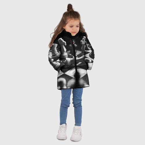 Зимняя куртка для девочек 3D Шахматы, цвет черный - фото 5