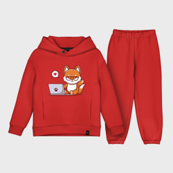 Детский костюм хлопок Oversize Cute fox and laptop