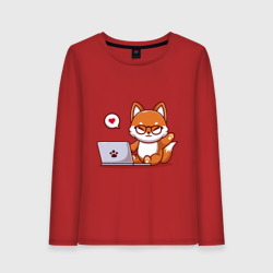 Женский лонгслив хлопок Cute fox and laptop