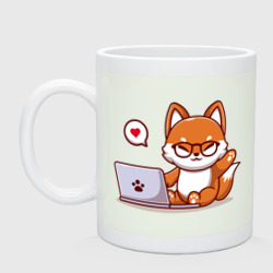Кружка керамическая Cute fox and laptop