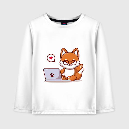 Детский лонгслив хлопок Cute fox and laptop