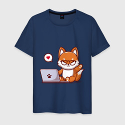 Мужская футболка хлопок Cute fox and laptop