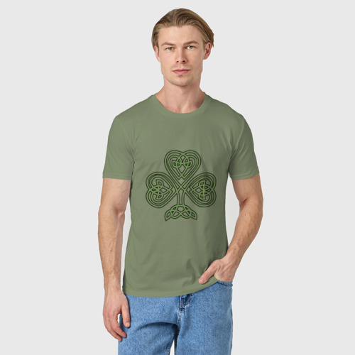 Мужская футболка хлопок Узорный трилистник клевера, цвет авокадо - фото 3