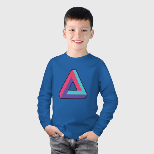 Детский лонгслив хлопок с принтом Retrowave Infinite Triangle, фото на моделе #1