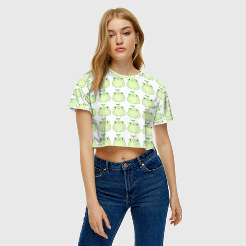 Женская футболка Crop-top 3D Лягушки-росточки, цвет 3D печать - фото 3