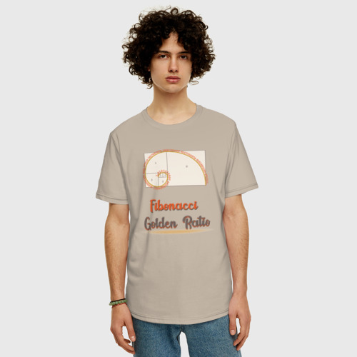 Мужская футболка хлопок Oversize Fibonacci Золотое сечение, цвет миндальный - фото 3