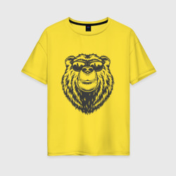 Женская футболка хлопок Oversize Русский медведь в очках