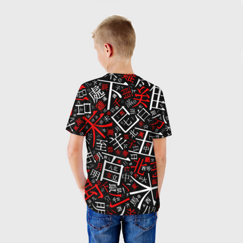 Детская футболка 3D с принтом КИТАЙСКИЕ ИЕРОГЛИФЫ, вид сзади #2