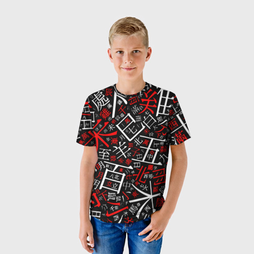 Детская футболка 3D с принтом КИТАЙСКИЕ ИЕРОГЛИФЫ, фото на моделе #1