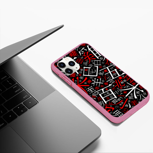 Чехол для iPhone 11 Pro Max матовый Китайские иероглифы, цвет малиновый - фото 5