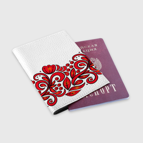Обложка для паспорта матовая кожа Хохлома, цвет черный - фото 3