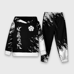 Детский костюм с толстовкой 3D Белый логотип Черный клевер на черном