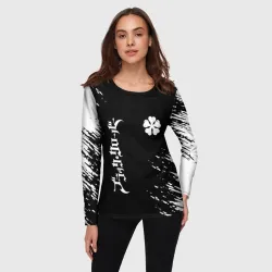Женский лонгслив 3D Белый логотип Черный клевер на черном - фото 2