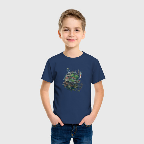 Детская футболка хлопок Ходячий зеленый замок, цвет темно-синий - фото 3