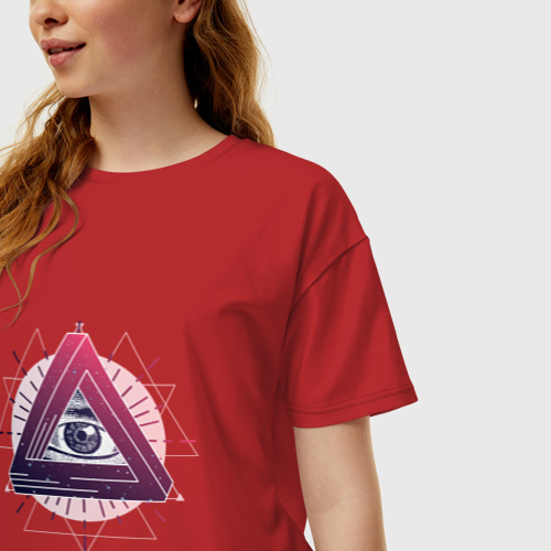 Женская футболка хлопок Oversize Мистический оккультный глаз, цвет красный - фото 3