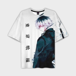 Мужская футболка oversize 3D Kaneki Ken белая акварель