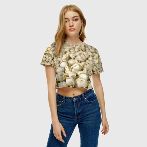 Женская футболка Crop-top 3D Пельмени, цвет 3D печать - фото 3