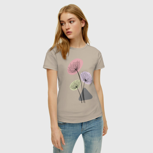 Женская футболка хлопок Одуванчики, цвет миндальный - фото 3