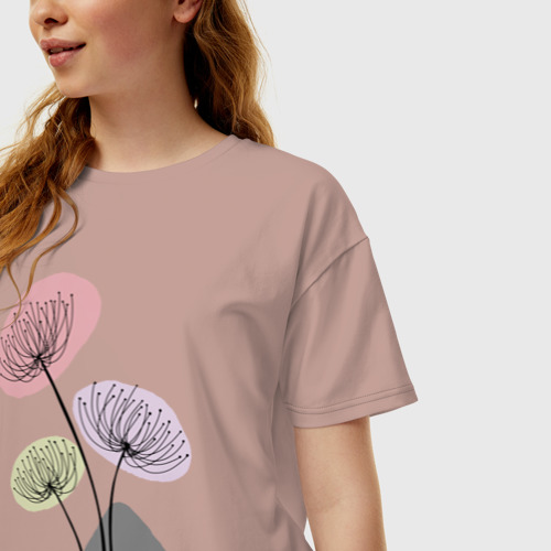 Женская футболка хлопок Oversize Одуванчики, цвет пыльно-розовый - фото 3
