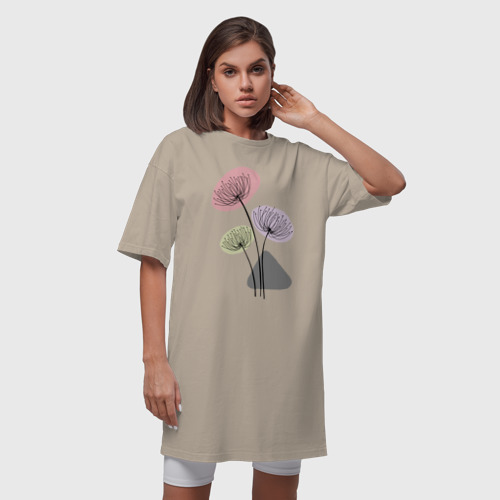 Платье-футболка хлопок Одуванчики, цвет миндальный - фото 5