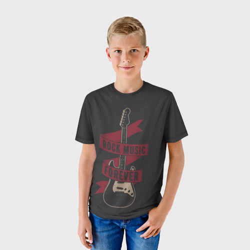 Детская футболка 3D с принтом РОК НАВСЕГДА!, фото на моделе #1