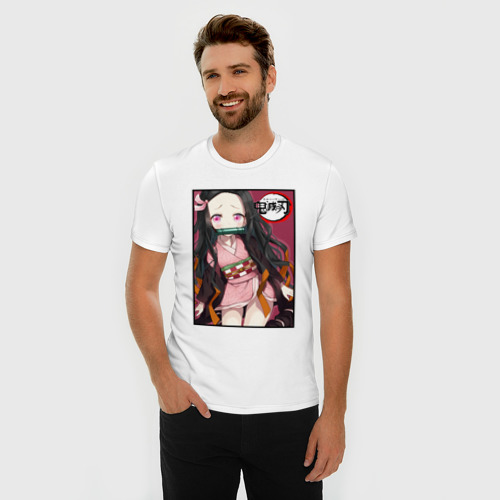 Мужская футболка хлопок Slim с принтом Милая Надзуко, фото на моделе #1