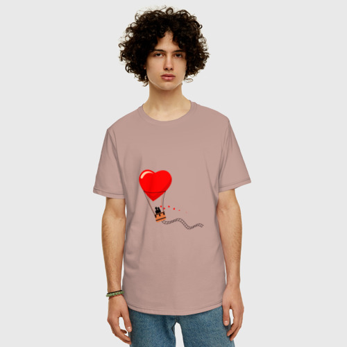Мужская футболка хлопок Oversize с принтом Влюблённая пара, фото на моделе #1