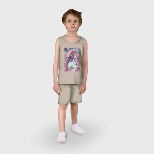 Детская пижама с шортами хлопок Lana del rey, цвет миндальный - фото 3