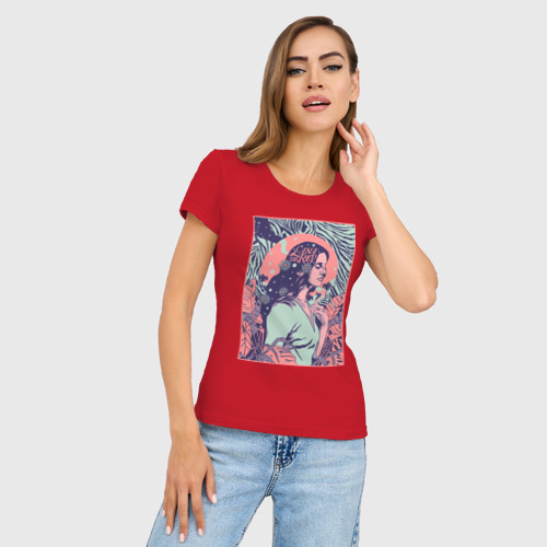 Женская футболка хлопок Slim Lana del rey, цвет красный - фото 3