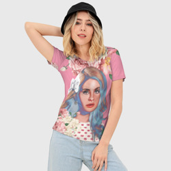 Женская футболка 3D Slim Лана дел рей в цветах - фото 2