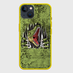Чехол для iPhone 14 Динозавр из груди - иллюзия дыры