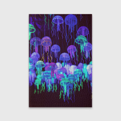 Обложка для паспорта матовая кожа Неоновые медузы