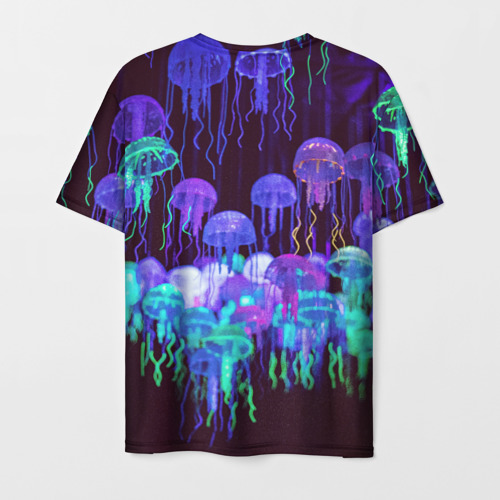 Мужская футболка 3D с принтом Неоновые медузы, вид сзади #1