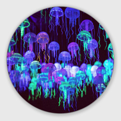 Круглый коврик для мышки Неоновые медузы