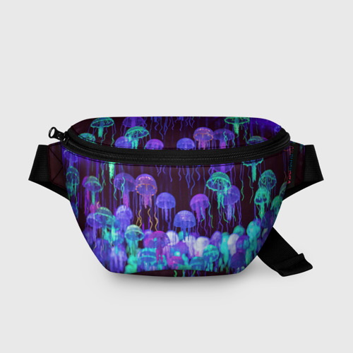 Поясная сумка 3D с принтом Неоновые медузы, вид спереди #2
