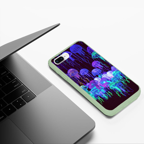 Чехол для iPhone 7Plus/8 Plus матовый Неоновые медузы, цвет салатовый - фото 5