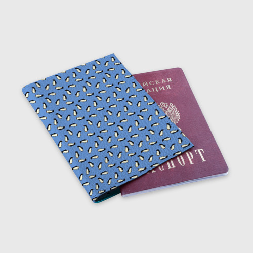 Обложка для паспорта матовая кожа Пингвины, цвет голубой - фото 3