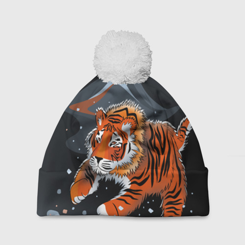 Шапка 3D c помпоном Амурский тигр, цвет 3D печать