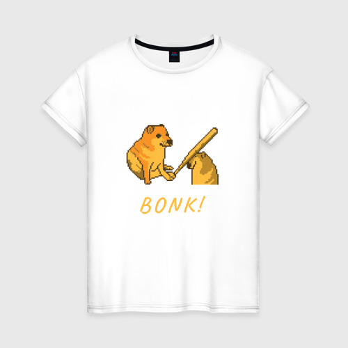 Женская футболка хлопок Doge Bonk go to horny jail, цвет белый