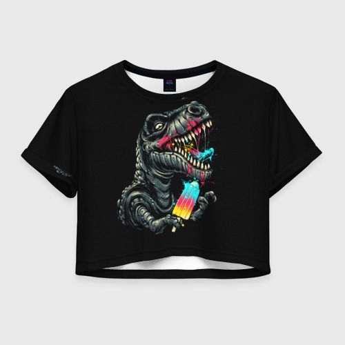 Женская футболка Crop-top 3D T-REX ЕСТ МОРОЖЕНОЕ , цвет 3D печать