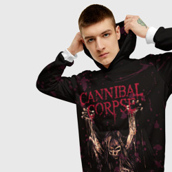 Толстовка с принтом Cannibal Corpse Skeleton для мужчины, вид на модели спереди №3. Цвет основы: белый