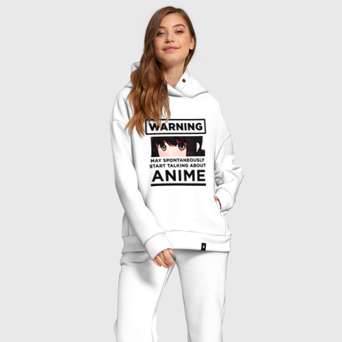 Женский костюм хлопок Oversize Warning anime, цвет белый - фото 2
