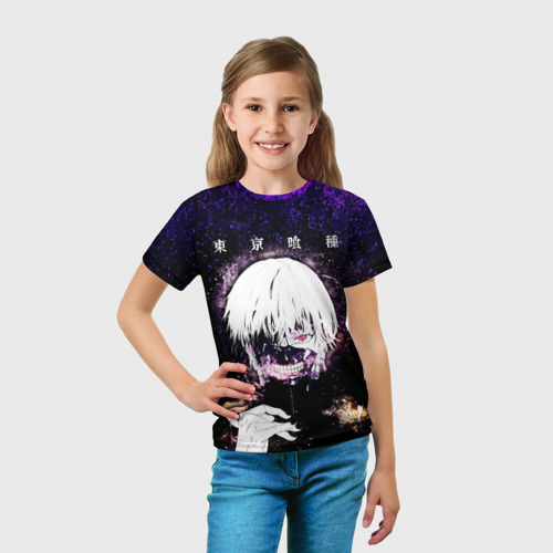 Детская футболка 3D Kaneki Ken фиолетовый верх, цвет 3D печать - фото 5