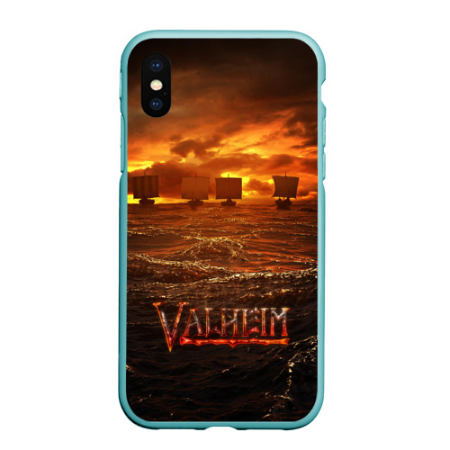 Чехол для iPhone XS Max матовый Valheim корабли, цвет мятный