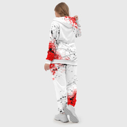 Костюм с принтом Цветение сакуры для женщины, вид на модели сзади №3. Цвет основы: белый