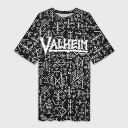 Платье-футболка 3D Valheim logo black white